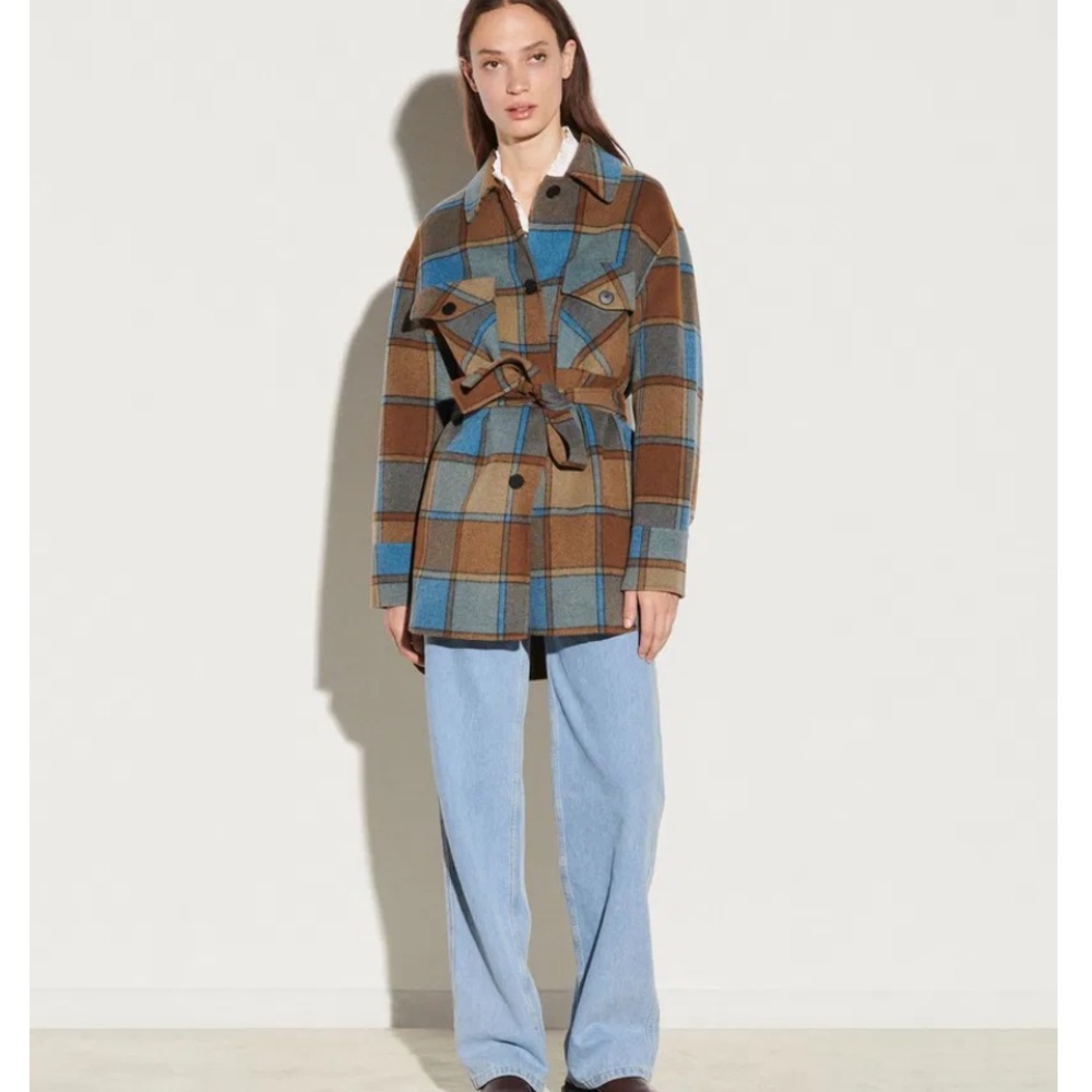 Sandro Brown Ovana Belted Checked Wool-blend Felt SMALL